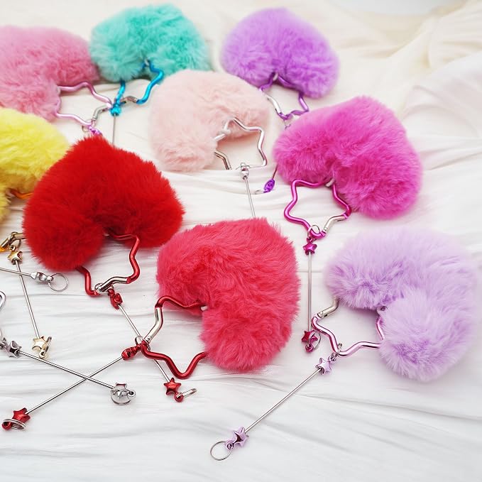 Beadable Heart Pom Pom Keychain Blank Bar - Image 5