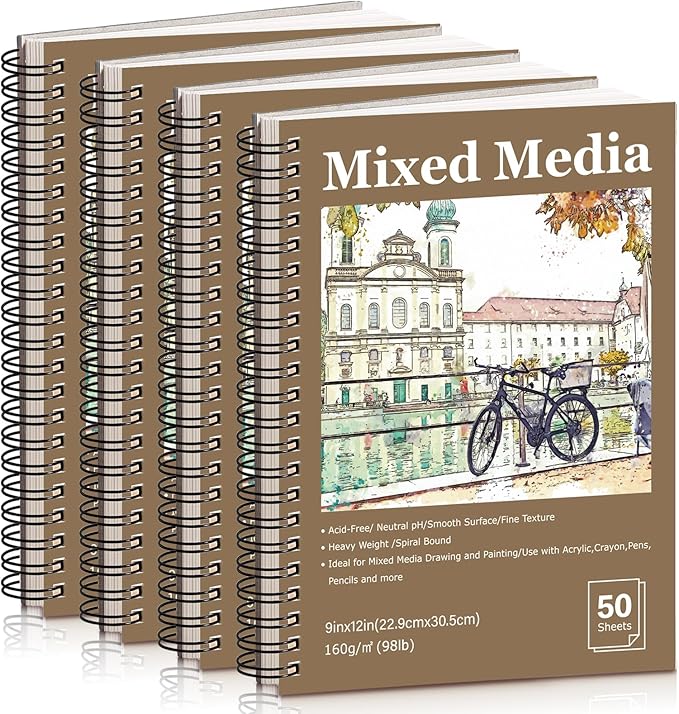 4 Pack Mixed Media Sketchbook, 9x12 inches Drawing Paper Sketch Book, by Prudiut