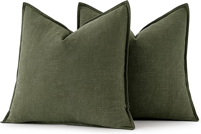 MIULEE Decorative Linen Euro Sham Pillow Covers 24x24 Dark Olive Green Boho - Image 6