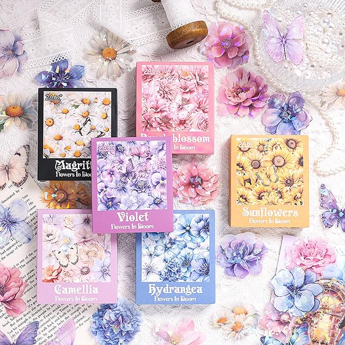 Doraking 60 Pieces Glitter Shiny Flower Stickers - Image 5