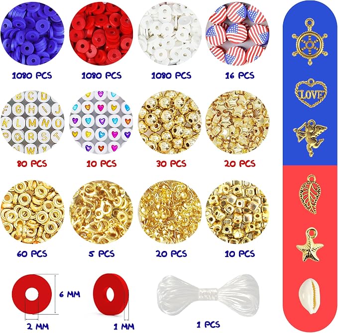 Redtwo 4th of July Red White and Blue Clay Beads Bracelet Making Kit - Image 5