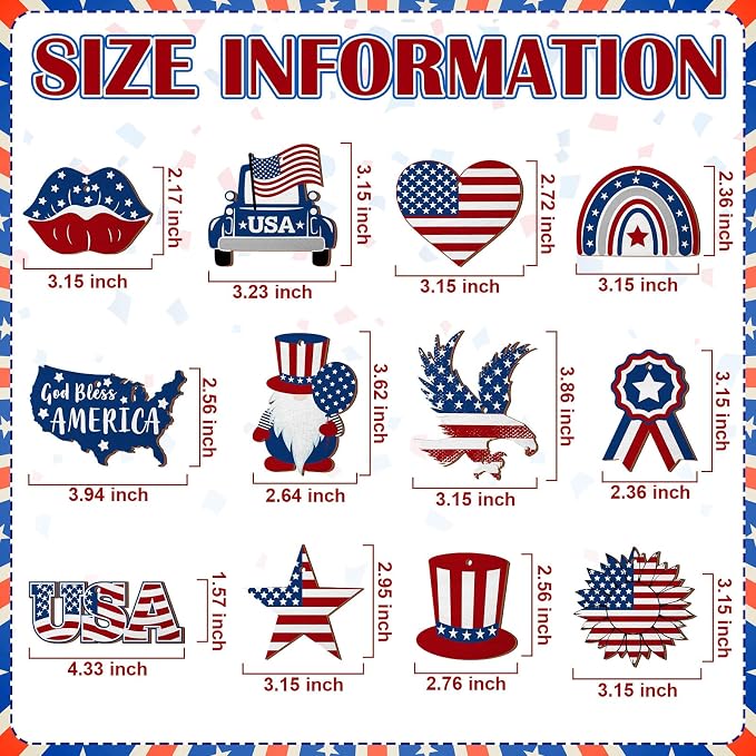 JellyArch 36 Pcs 4th of July Crafts Patriotic Wood Cutouts - Image 3