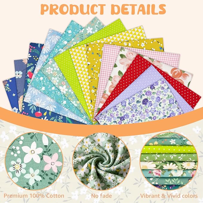 Aubliss 200pcs 100% Cotton Fabric Bundle 4" x 4" PreCut Fat Squares Sheets - Image 3