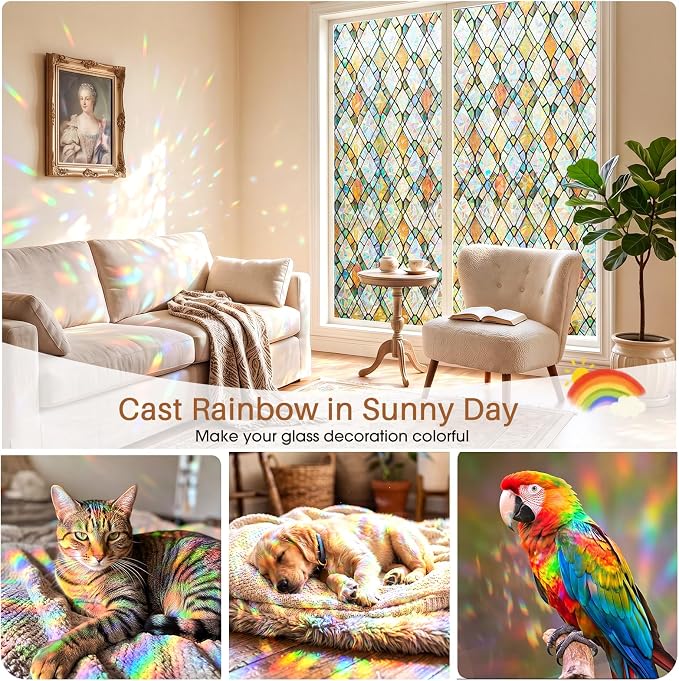 Window Privacy Film, Stained Glass Static Cling Rainbow Stickers 23.6" x - Image 2