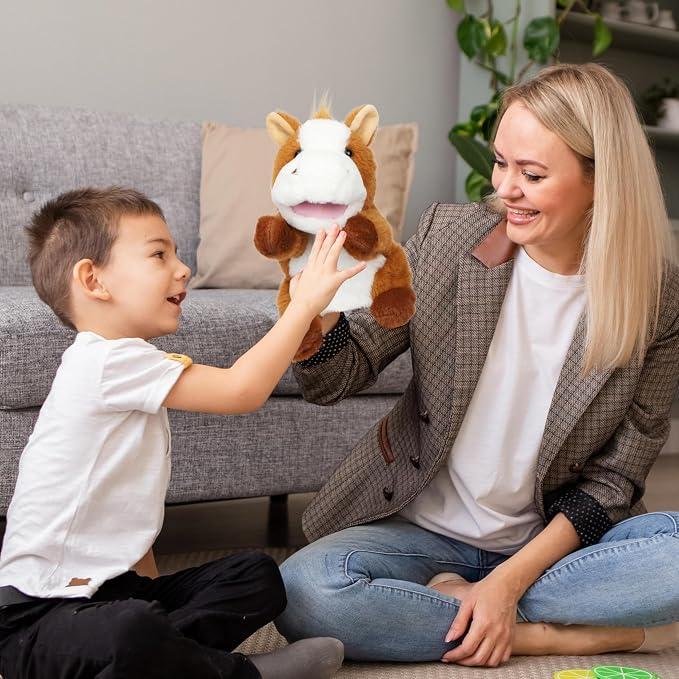 Easfan Horse Hand Puppet with Movable Mouth Interactive Storytelling Cute Soft - Image 5