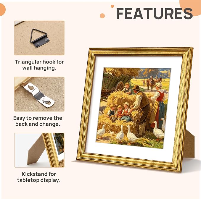 upsimples 10x10 Picture Frame, Vintage Frames Decor, Wall or Tabletop Display - Image 5