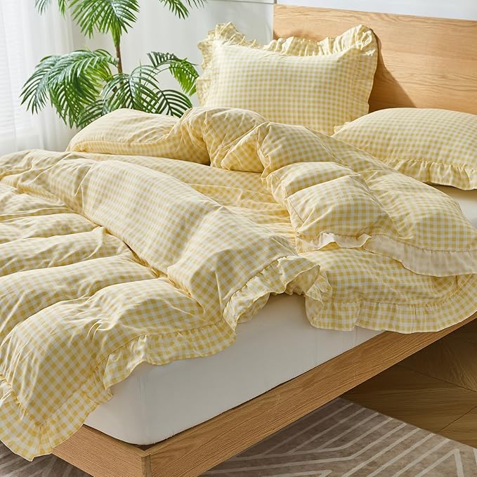 Gingham Duvet Cover Queen Size, 3 Pieces Soft Breathable Microfiber Plaid - Image 4