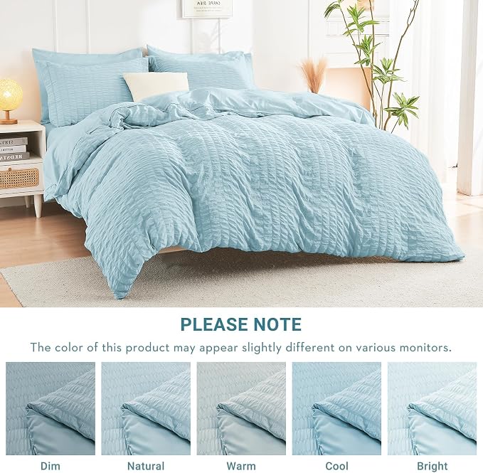 HYMOKEGE Lake Blue King Size Comforter Set Seersucker 7 Pieces, All Season - Image 6