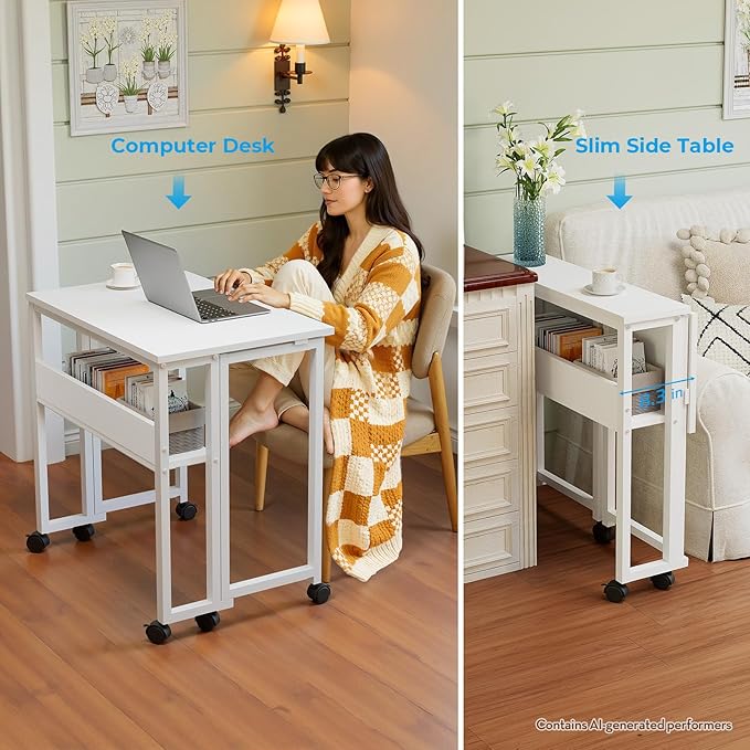 GreenForest Folding Desk with Wheels, 31.5" Rolling Table - Image 6