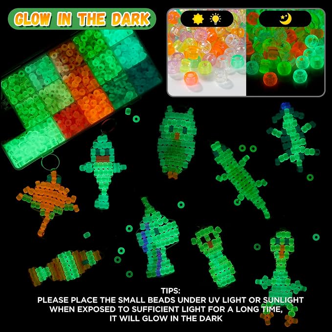 Pony Beads Kit for Keychain Making, Glow in the Dark Bead Pets for Kids - Image 2