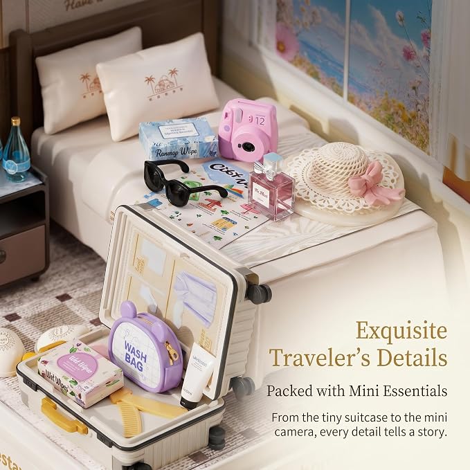 Cozy Hotel Room Miniature House Kit, Plastic DIY Dollhouse - Image 4
