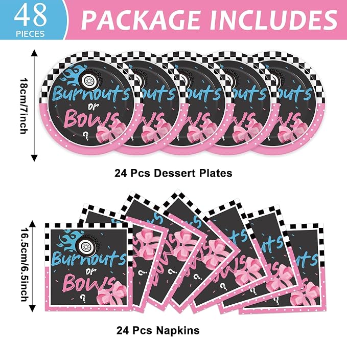 24 Guests Burnouts or Bows Gender Reveal Paper Plates Napkins Gender Reveal - Image 2
