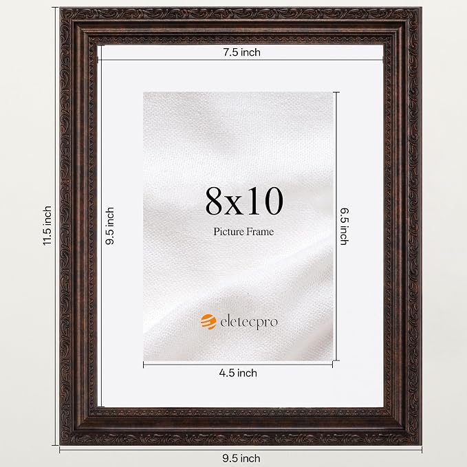 eletecpro 8x10 Vintage Picture Frame, Glass Cover, Horizontal or Vertical - Image 3