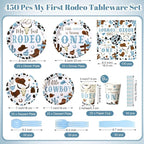 450 Pcs My First Rodeo Birthday Tableware Set Decorations Western Cowboy 1st - Image 2