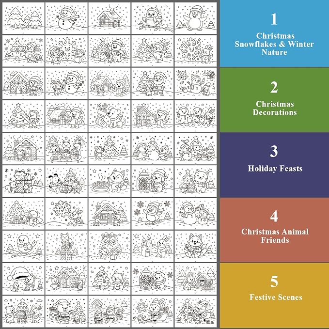 Fuxi Christmas Coloring Books for Ages 8-12, 60 Sheets Blank Sketchbook + 50 - Image 4