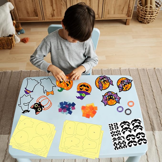 Renbuzhu 40PCS Halloweens Crafts Bulk: Ghosts Pumpkins Paper Suncatchers DIY - Image 2
