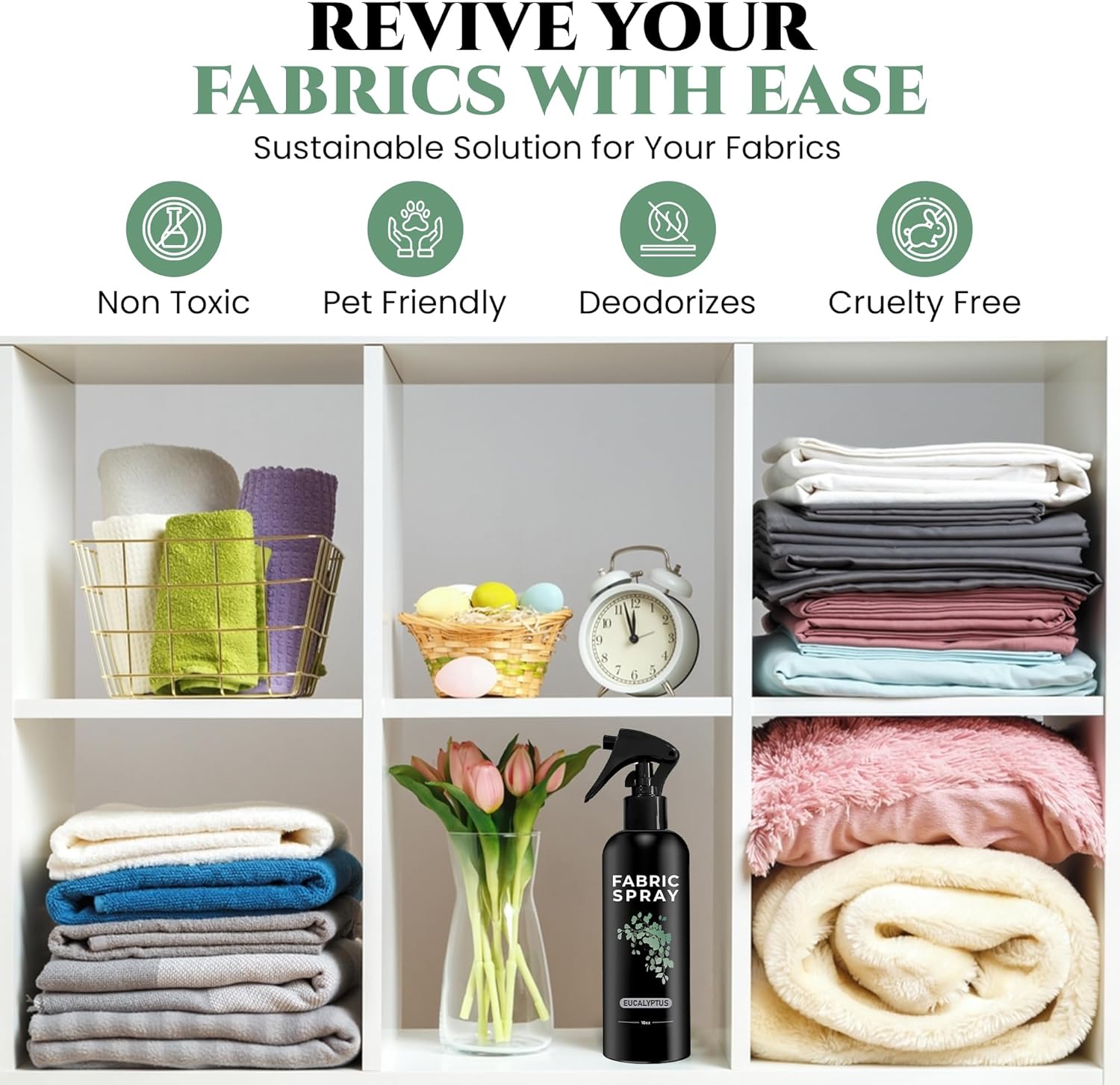 605Products Eucalyptus Fabric Spray and Linen Spray - Carpet Deodorizer - Natural Pillow Spray made with Essential Oils - Mist Fabric Refresher Spray - Long Lasting Bed Freshener Spray (10oz)