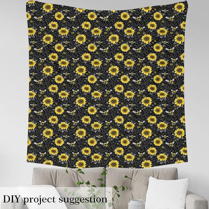 Feelyou Sunflower Fabric by The Yard, Cute Bees Floral Upholstery Fabric - Image 3
