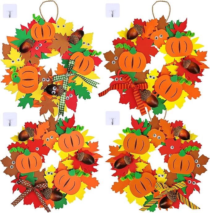 Supla 12 Kits 3D Pumpkin Fall Leaf Wreath Craft Kit DIY Thanksgiving Wreath by SUPLA