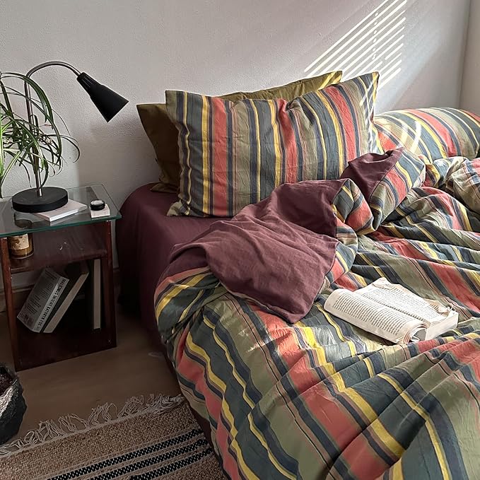 mixinni Vintage Striped Duvet Cover Set Queen Size by mixinni