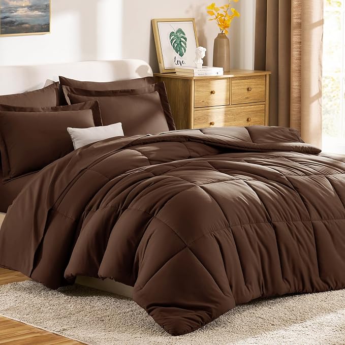 CozyLux Oversized Queen Comforter Sets Brown, 7 Pieces Bed in a Bag, 98x98 Box - Image 9