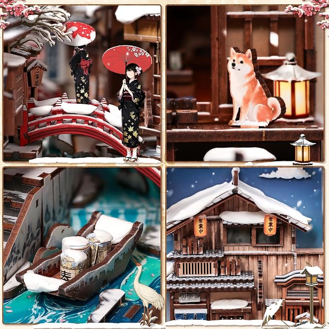 Fsolis Book Nook Kit for Adults – Japanese DIY 3D Wooden Puzzles | Japan Winter - Image 7