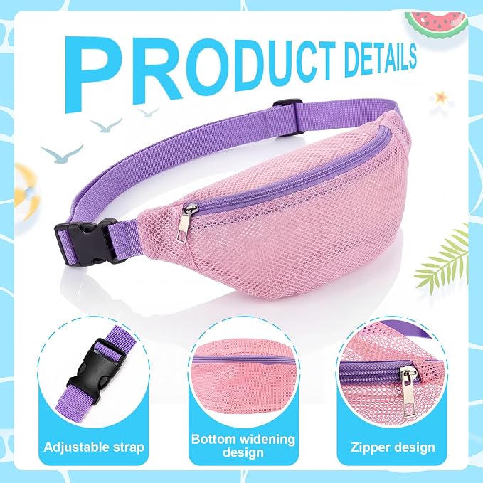 Hsei 2 Pcs Mesh Shell Bags for Beach Shelling Seashell Collecting Fanny Pack - Image 2