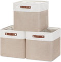 HNZIGE Cube Storage Baskets for Shelves Foldable Storage Baskets(3 Pack) Cube Storage Bin,13 Inch Storage Basket for Organizing with Leather Handles for Toys, Clothes, Kids, Closet (White&Beige)