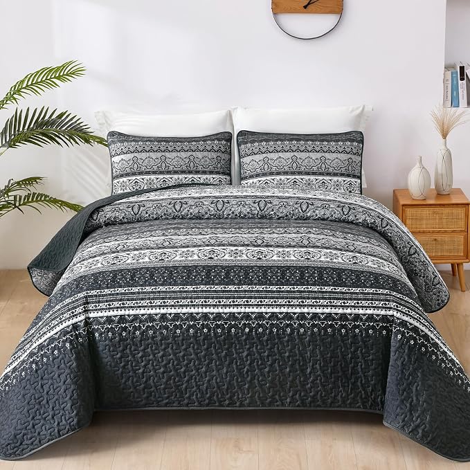 WONGS BEDDING Boho Queen Quilt Set, Lightweight Bed Decor Bedspread by WONGSBEDDING
