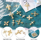 Cheriswelry 18Pcs Cross Metal Charms Light Gold Pearl Rhinestone Pendants Alloy - Image 3