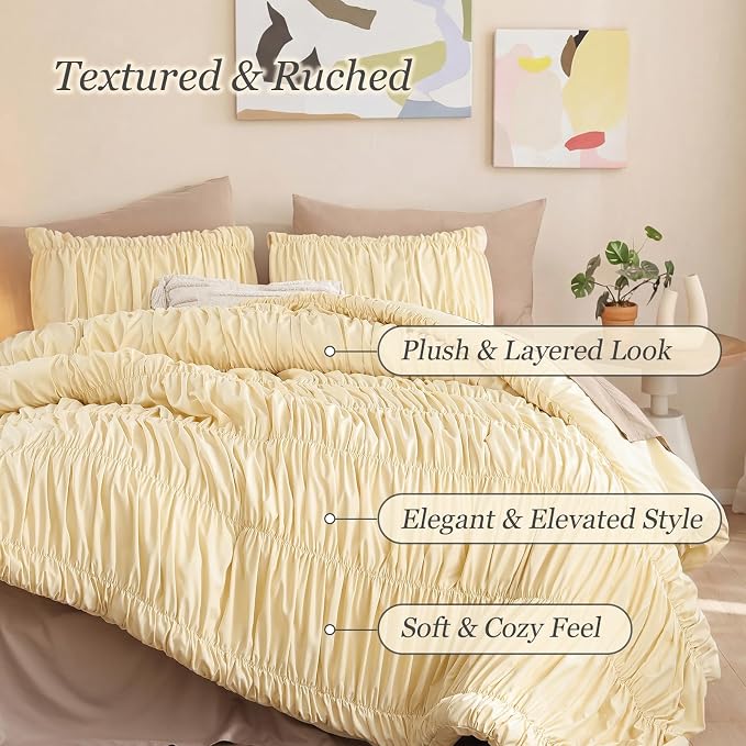 weigelia Cinched Comforter Set Full – Soft Girl Ruched Bedding Set, Apartment & - Image 2