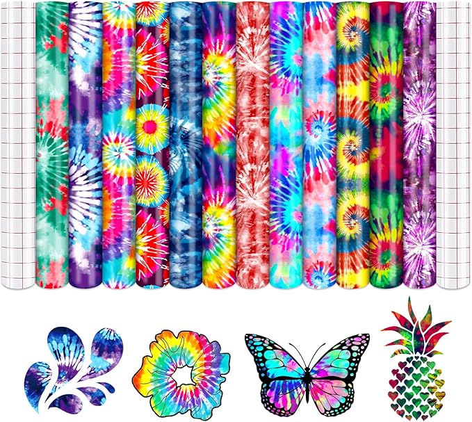 Tintnut Swirl Tie Dye Permanent Vinyl 12 Sheets 12"x10" Adhesive Vinyl | by Tintnut