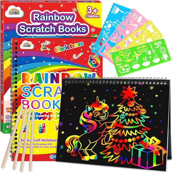 ZMLM Scratch Paper Art-Crafts Gift: 2 Pack Rainbow Notebooks Supplies Toys by ZMLM
