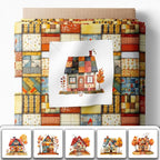 Cozy Autumn Patchwork House Fabric Panel – Six 10×10 inch Designs + Bonus - Image 2