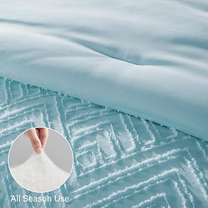 Zzlpp Queen Comforter Set 7 Pieces, Light Blue Tufted Bed in a Bag - Image 6