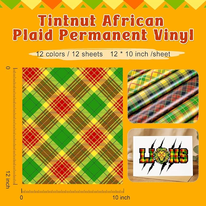 Tintnut African Plaid Permanent Vinyl, waterproof, easy peel & stick, works - Image 2
