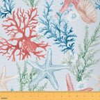 Starfish Fabric by The Yard, Underwater Watercolor Coral Seaweed Soft Flannel by CastleFairy