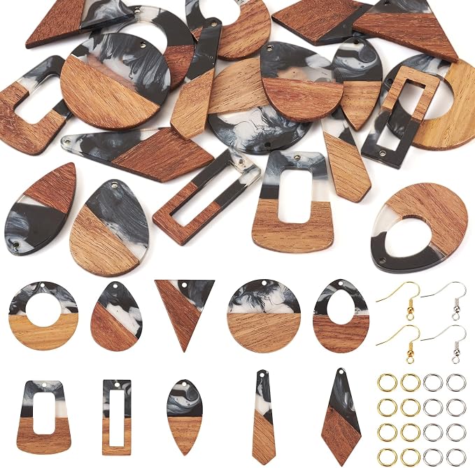 FASHEWELRY 20Pcs Resin Wood Earring Charms Milk Cow Wooden Earring Blanks by FASHEWELRY