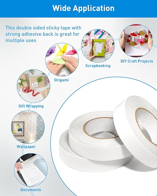 3 Rolls Double Sided Tape for Crafts, Scrapbooking, Photography, Paper Backing - Image 4