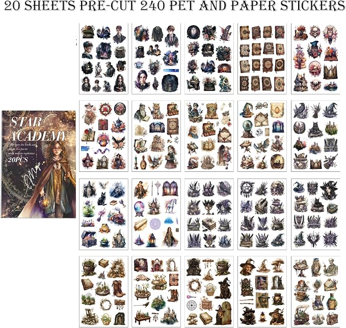 Fantasy Scrapbook Stickers 20 Sheets 240 Pre-Cut Magic Washi Stickers - Image 3