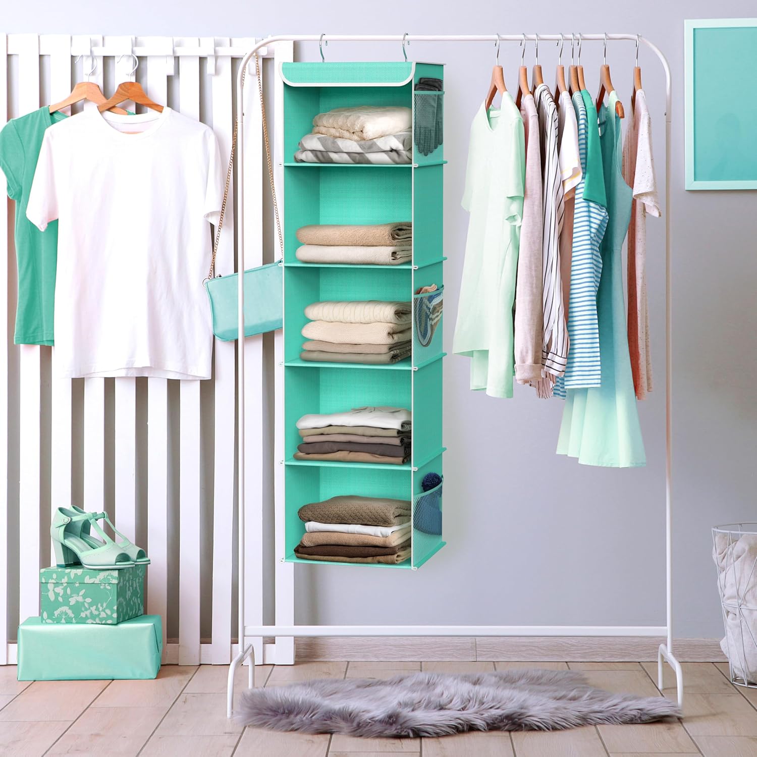 Simple Houseware 5 Shelf Hanging Closet Organizer, Turquoise