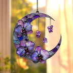 Purple Crescent Moonflowers Acrylic Suncatcher by Unknown