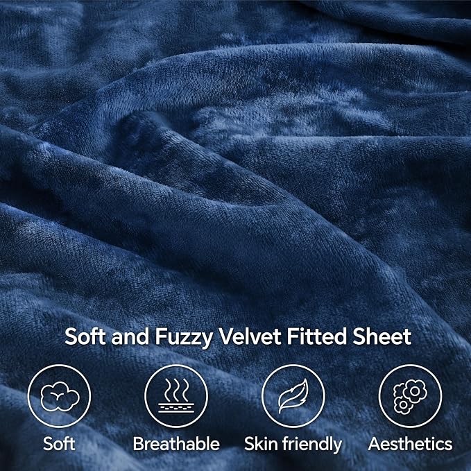 BEDELITE Velvet Fitted Sheet and Pillowcase Set, Luxury Soft Fuzzy Bottom Sheet - Image 3
