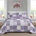 Mybedsoul Purple Quilt Set Full Size, 3 Pieces Plaid Floral Bedspread Set by Mybedsoul