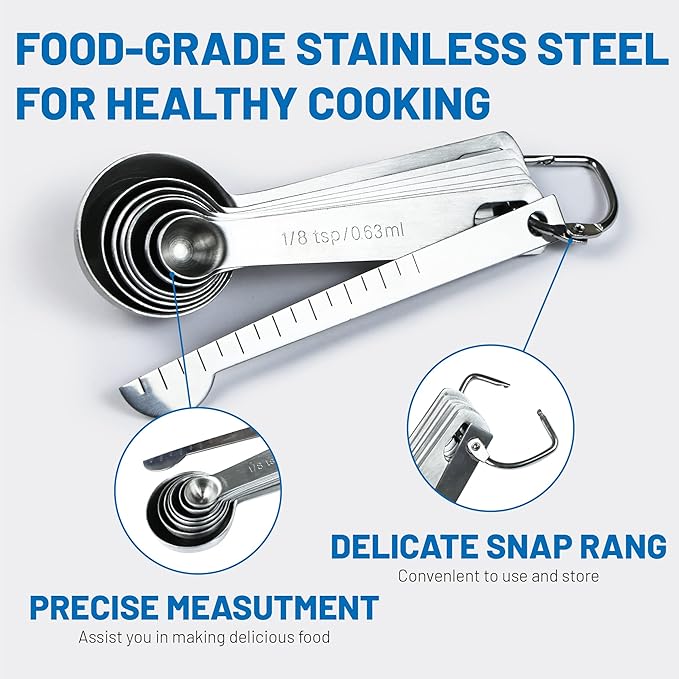 8PCS Measuring Spoons, Premium Heavy Duty Stainless Steel Measuring Spoons Cups - Image 3