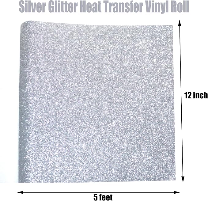Silver Glitter Heat Transfer Vinyl Roll Silver Htv 12 Inch x 5 Feet Iron on - Image 2
