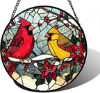 DASTOLL Stained Glass Window Hanging, Love Birds Cardinals Sun Catchers by DASTOLL