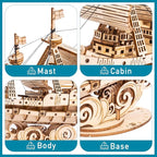 RoWood 3D Wooden Puzzle for Adults, Vintage Wooden Watercraft Model Sailboat - Image 5