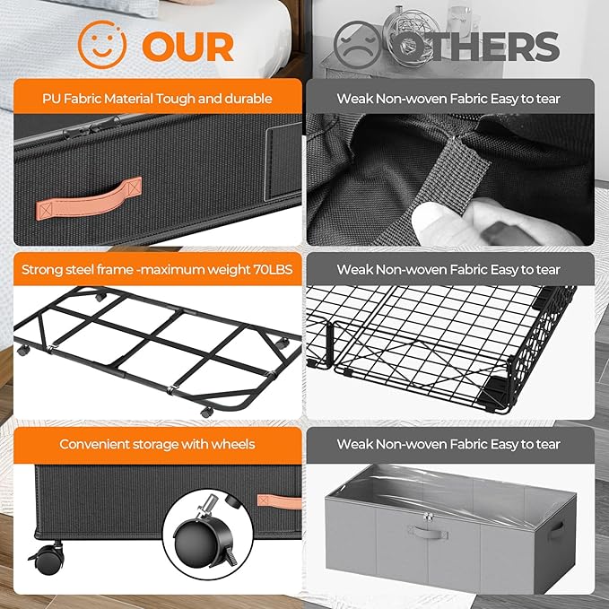 Under Bed Storage with Wheels, XXL Large Under the Bed Storage Organizer Bins - Image 3
