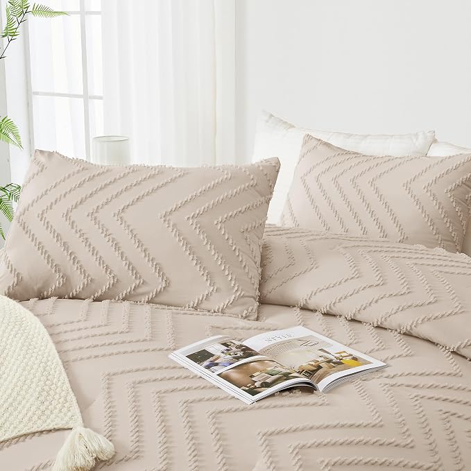 Andency Khaki Comforter Set King Size, Farmhouse Shabby Chic Boho Soft Fluffy - Image 4